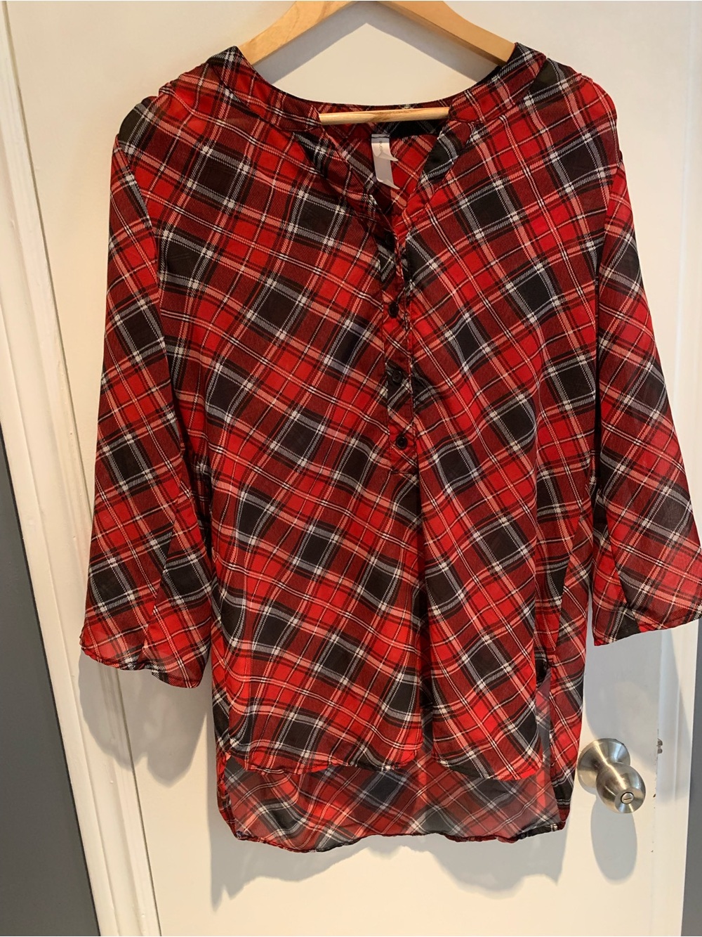 Plaid Lace-Up Red and Black Tunic Top